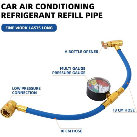 R134A Tuyau de Recharge de Réfrigérant avec Jauge Climatiseur Tuyau de Recharge pour Voiture (1/2) (1/4)