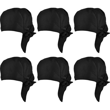 Lot de 6 toques de chef noires avec nœud – toque de chef respirante de style bandana pour un usage professionnel et domestique (1/5)