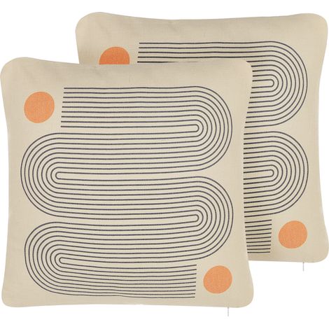 Conjunto de 2 cojines de poliéster algodón mezcla beige gris patrón geométrico suave 45 x 45 cm accesorio decorativo Calibrachoa