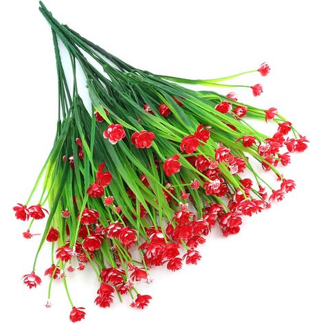 5 Pcs Plante Artificielle 7 Broches Printemps Herbe gypsophile Bouquet décoration pour intérieur extérieur Suspendu jardinière Mariage Ferme décor Rouge (1/5)
