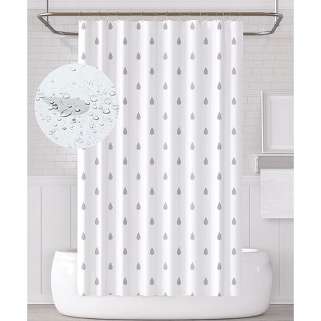 Rideau de Douche Tissus Anti Moisissure, Gris Blanc Goutte de Pluie pour Salle de Bain, Polyester Antibactérien, Rideaux Douche Lavable et imperméable, avec 12 Crochets 180 x 180 cm (1/5)