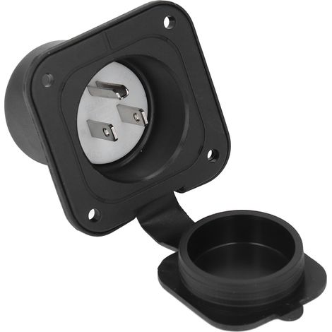 Lot prise d'entrée à bride 2 pôles 3 fils lame droite avec capot étanche 15A 125V nylon laiton nickélÉ ETL (1/5)