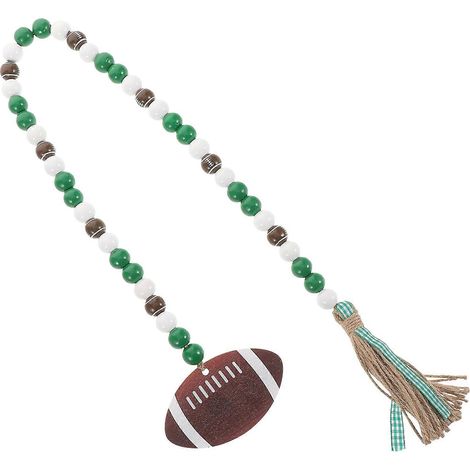 Guirlande de perles en bois à motifs de rugby, 4 pièces, style rustique, avec pompons. (1/5)