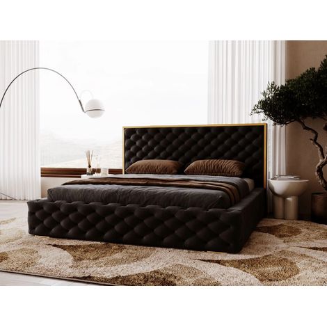 Lit rembourré avec rangement 120x200 velours noir Wave (1/5)