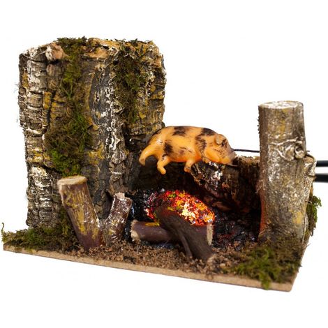 CAMINO CON MAIALE ALLO SPIEDO CON MOVIMENTI 15X10X13CM ACCESSORI PRESEPE (1/3)