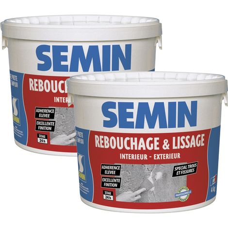 Lot de 2 enduits de rebouchage en pâte spécial fissures et trous de vis Semin - intérieur/extérieur - seau de 4 kg