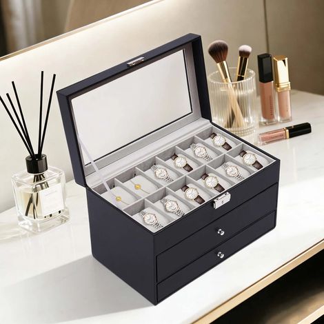Boîte de rangement pour montres à 12 compartiments, coffret de présentation pour bijoux, en matériau souple. (1/5)