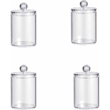 Lot de 4 Boite Coton Tige, distributeurs coton tige, organisateur cosmétique avec couvercles pour boules de coton, Cosmétique, tampons de coton ronds, fil dentaire, commode, salle de bain