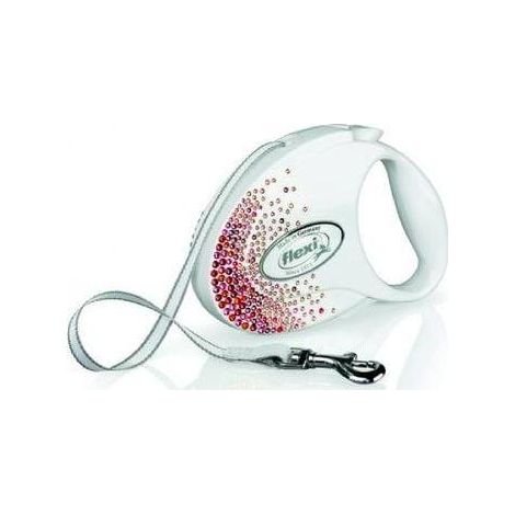 Correa Retráctil Flexi Blanca 5 metros Cristales Swarovski