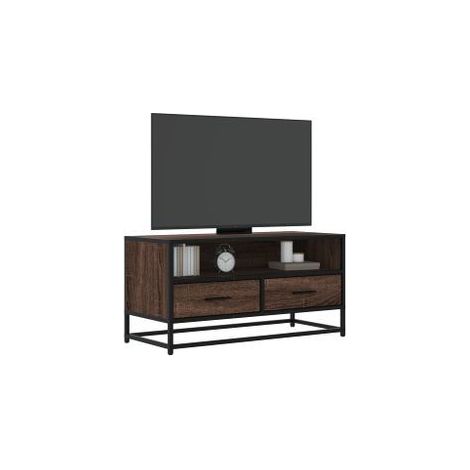 Meuble TV chêne marron 80x34,5x40 bois d'ingénierie et métal (1/5)