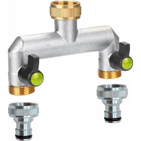 2-Wege-Wasserverteiler, Doppelauslass-Wasserverteiler, 3/4"-Wasserauslass, Schlauchadapter, Mehrwegeverbinder für Haus und Garten - (1/5)