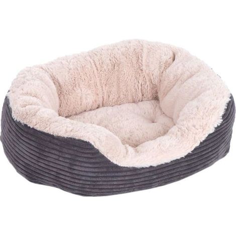 BelleRise - Lit ovale pour chien Jumbo en velours côtelé gris bois de rose, taille moyenne (1/2)