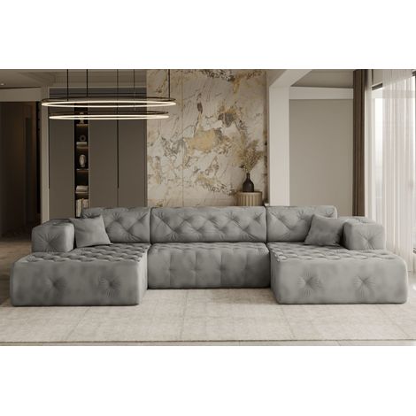 Freistehendes Ecksofa LUX, stark gesteppte U-Form, weicher, eleganter Stoff Whisper Silber (1/3)