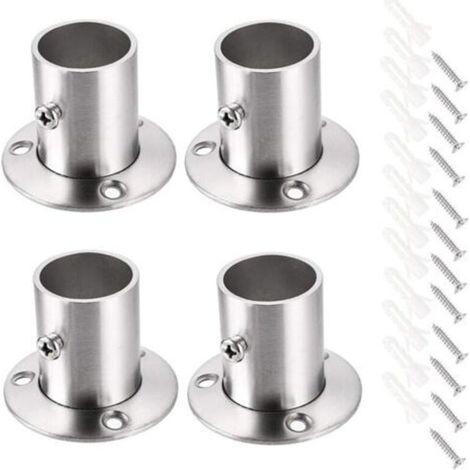 Lot de 4 supports de tringle à rideau Support de rail Support de tige de douille Ensemble de brides en acier inoxydable Supports d'extrémité de tringle de placard pour rideau de placard (Argent)