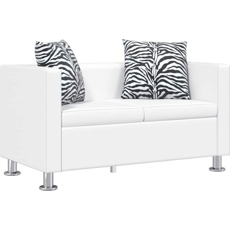 2-Sitzer-Sofa Kunstleder Weiß