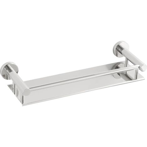 Étagère de salle de bain murale chromée 40 cm – Étagère de rangement moderne antirouille avec rail de protection, organisateur de salle de bain peu encombrant pour shampooing (1/5)