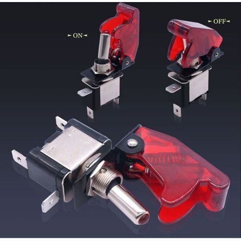 Interrupteur A Levier - SPST 12 V 20 A 3 Broches - Avec LED Rouge Et Couvercle Etanche - Pour Bateau Auto Camion - 5 Unites (1/5)