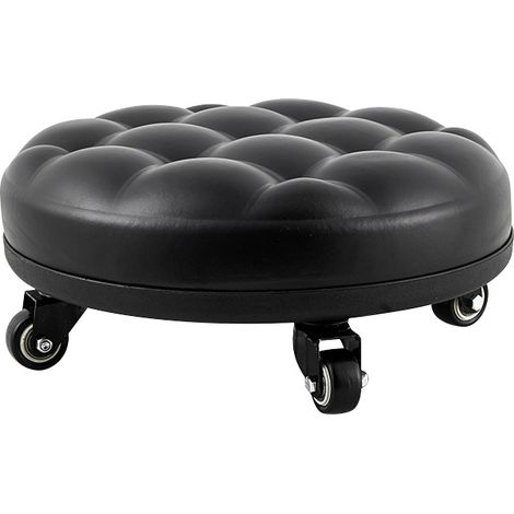 Tabouret à roulettes, petit tabouret d'intérieur, tabouret rond, tabouret d'entrée pour se chausser, chaise avec tablette, noir - 13 cm