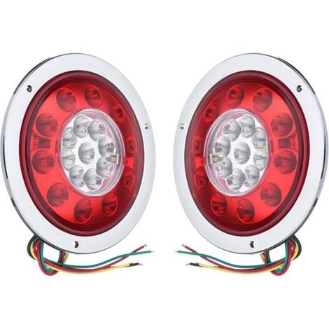 Lot de 2 feux arrière ronds 19 LED, feux de freinage, feux de position rouge ambré pour camion, remorque, camion, clignotant, feu de freinage 10-30 V (argenté) (1/4)