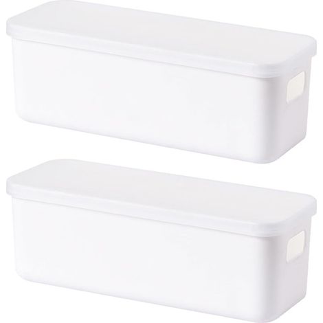 Boîte de rangement en 2 pièces avec couvercle, panier de rangement en plastique, bac de rangement en plastique avec poignées, pour la cuisine et la salle de bain (28×9,5×10cm) (1/5)