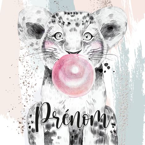 Papier peint panoramique enfant avec prénom personnalisable - Lion Chewing-Gum - 130 cm x 130 cm (1/2)