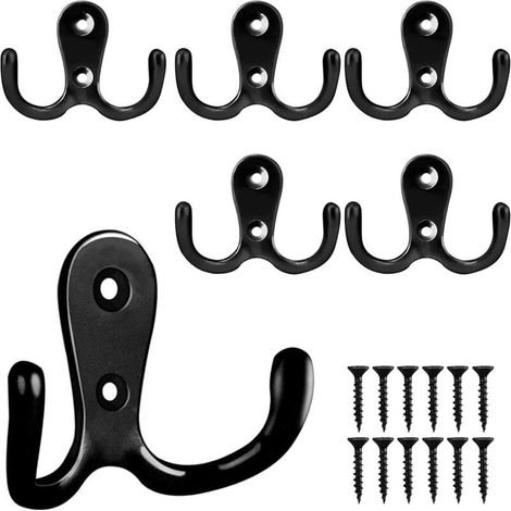 Juego de 6 percheros metálicos vintage para baño, cocina, dormitorio y puertas de entrada (negro) (1/5)