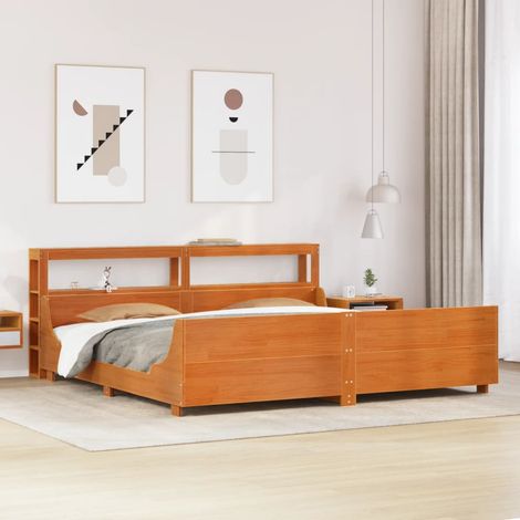 Cadre de lit sans matelas cire marron 200x200cm bois pin massif (1/5)