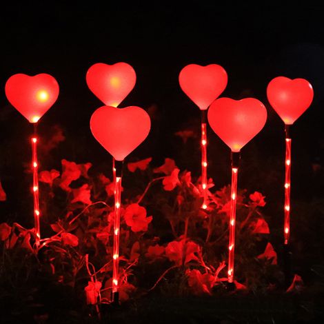 Guirlande Solaire En Forme De Coeur - 6 Éléments - Étanche Ip55 - Pour Jardin Terrasse Clôture Allée - 49 Cm - Rouge (1/5)