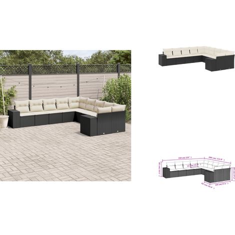 10-tlg. Garten-Sofagarnitur mit Kissen Schwarz Poly Rattan - Gartensorte - Outdoor Möbel - Lounge Set - Gartenlounge - Rattan Gartenmöbel (1/3)