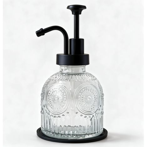 Distributeur de savon à pression en verre transparent style rétro, pour salle de bain ou cuisine, pour 1 paquet (230 ml) (1/5)
