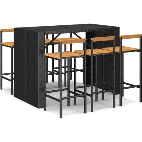 Maison Exclusive - Ensemble de bar jardin 7 pcs noir poly rotin/bois massif acacia (1/5)