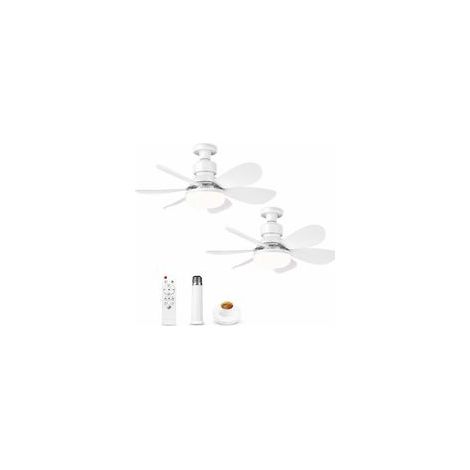 Lot de 2 ventilateurs plafond E27 – 52 cm, 40W – Télécommande, 3 vitesses – 6 pales silencieuses – Éclairage LED