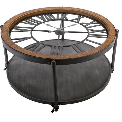Mesa de centro 'Chrono' - metal y madera D. 90 cm - Atmosphera créateur d'intérieur (1/5)