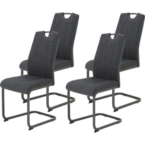 Lot de 4 chaises de Salle à Manger, Chaise Luge, Tissu Microfibre, Anthracite, Armature métallique Grise, Dossier avec poignée (1/5)