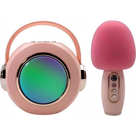 Enceinte Bluetooth portable pour adultes et enfants - Haut-parleur intégré, Bluetooth, lumière LED, microphone filaire - Rose