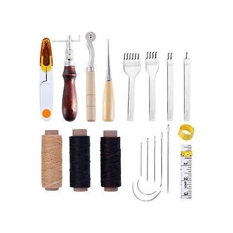18pcs-cuir Outils Kit De Rparation La Main Artisanat Cuir Fil Cir 8 Couleur Avec Aiguilles Coudre Ciseaux Ruban Mesurer Pour Cuir De Couture Ch (1/5)