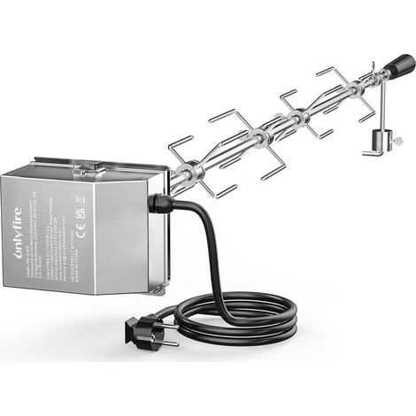 Universel Barbecue Rôtisserie Set 120 cm hexagone 9x9mm tournebroche + 4 x brochettes Aiguilles et Moteur en Acier Inoxydable, 220 V - 240 V