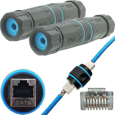 Coupleur RJ45 étanche, connecteur de câble Ethernet extérieur IP68 femelle vers femelle (2pièces), connecteur étanche RJ45 prolongateur de réseau blindé CAT6, connecteur de câble réseau M23 (1/4)