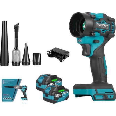 Souffleur d'air électrique, moteur sans balais, fonctionnalité multi-usage, Ensemble de 2xBatteries (1/2)