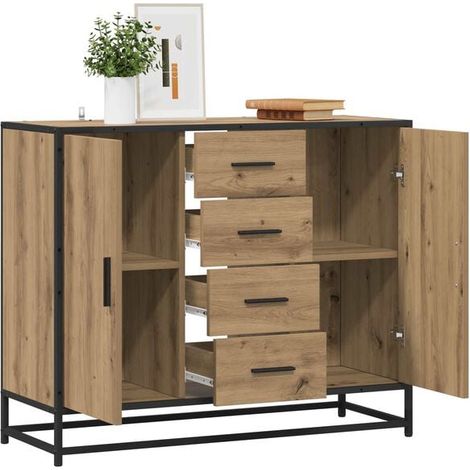 Buffet de Cuisine en Bois d'Ingénierie Style Chêne, Meuble Rangement 92 x 35 x 76 cm, Desserte Moderne pour Salle à Manger et Salon (1/5)