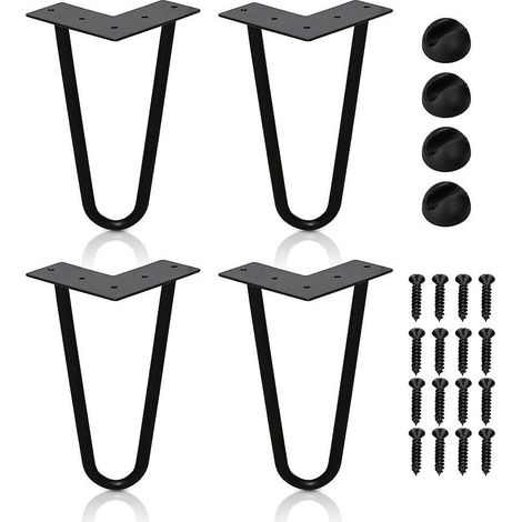 Pieds de table (4 pièces) - Pieds en épingle à cheveux pour tables basses, tables d'appoint, commodes (à monter soi-même) - Noir, avec pieds soudés et feutrine de protection pour le sol, I (1/4)