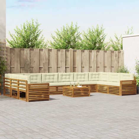 vidaXL Set divani 11 pz Naturale e Crema Legno di Acacia Massello (1/5)
