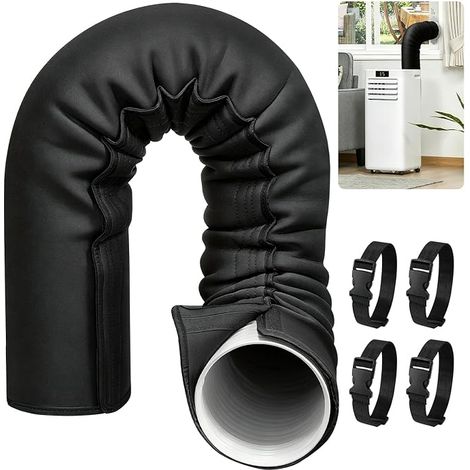 Copertura isolante per tubo di scarico del condizionatore portatile, 3 strati di isolamento, compatibile con tubi da 130 mm e 150 mm, installazione rapida con 4 cinghie regolabili (Nero) (1/5)