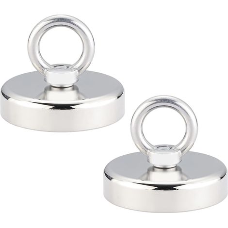 2 Pièces Aimant À Œillet,Magnétique Très Puissant Dans Un Boîtier En Acier 32MM,Magnétique Avec Trou Rond Magnétiques Crochet 32KG,Aimant Peche Pour Garage Casiers Croisière (1/5)