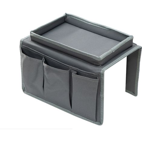 Organizer per braccioli del divano, borsa portaoggetti antiscivolo a 5 scomparti, supporto per telecomando, telefono, libri e snack, grigio (1/5)