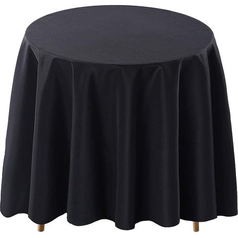 Nappe ronde pour table à manger - Polyester - Lavable - Anti-taches - Usage intérieur et extérieur - Infroissable - Convient pour 5 à 6 personnes - Diamètre 200 cm - Noire (1/5)