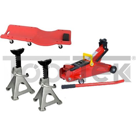 KIT CRIC A CARRELLO SOTTOAUTO E COPPIA CAVALLETTI 3ton
