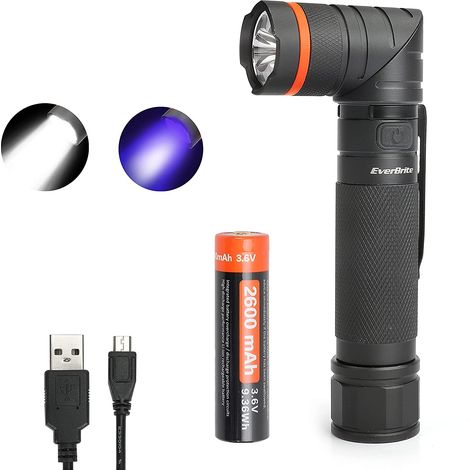 Lampe Torche Rechargeable par USB Lampe de Poche LED Puissante Étanche Lampe Torche UV 2 en 1, 90 Rotative, 3 Modes d'Eclairage Ajustable pour Réparer la Voiture, Travail,Urgence (1/5)