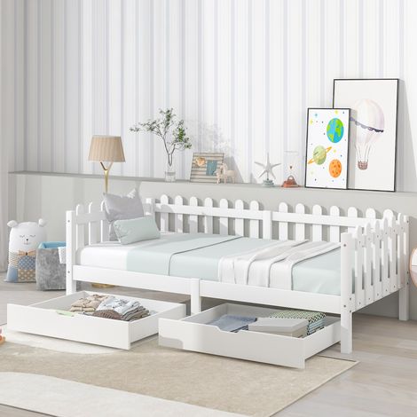 Deux tiroirs, rangement sous le lit, MDF + roulettes au sol, blanc (93x67x20cm) (tiroirs uniquement) (1/5)