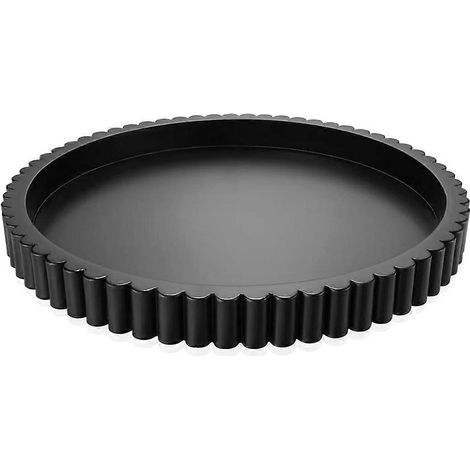 Plateau de service rond décoratif, bois noir, 28 cm, bord cannelé, idéal pour le salon, une table d'appoint ou une console. (1/5)